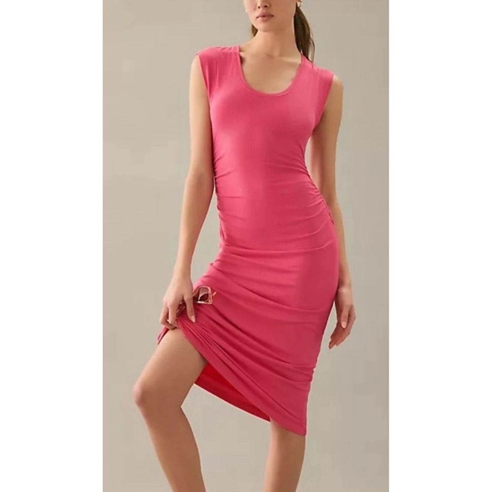 Daily Practice Anthropologie XS Pink Ribbed Ruched Sleeveless Bodycon Midi Dress